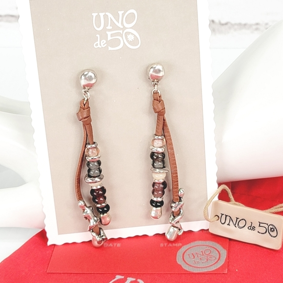 2016 Uno de 50 "Liana" Beaded Leather Pierced Earrings PEN0495 - Picture 11 of 12